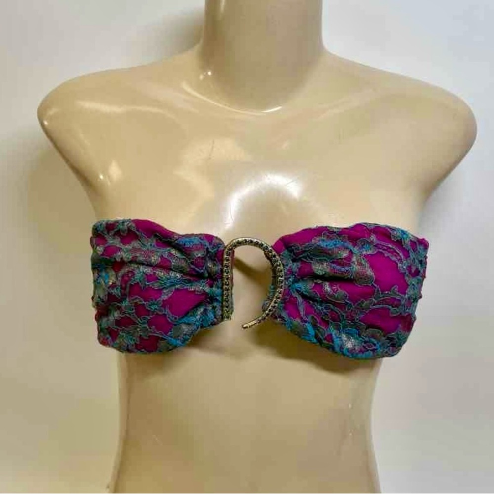NWOT Beach Bunny Embellished  Lace Overlay Bandeau
